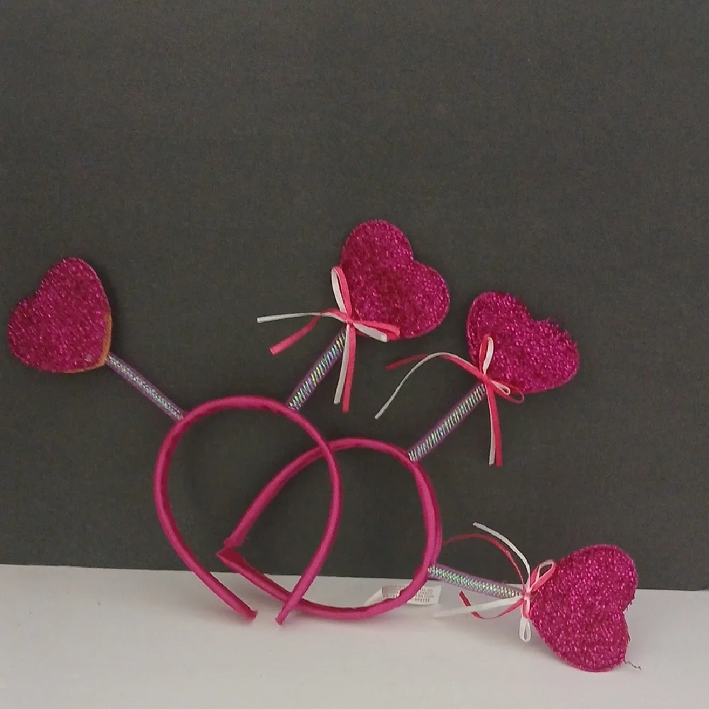 Valentines Fuscia Pink Heart Party Headbands 2 Pcs